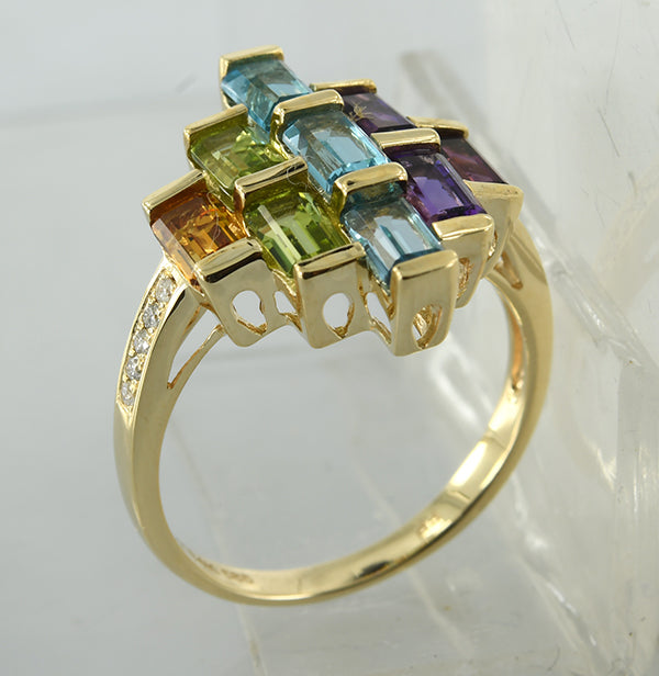 14KY MULTI COLOR GEM STONE RING W/DIA #7