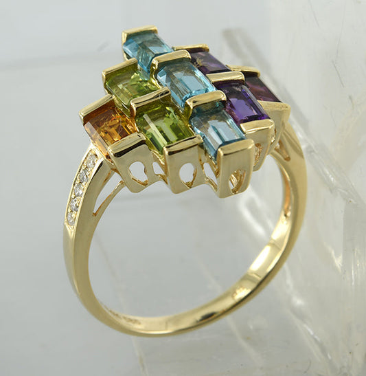 14KY MULTI COLOR GEM STONE RING W/DIA #7