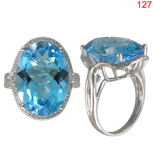 14KW BLUE TOPAZ RING W/DIA #7