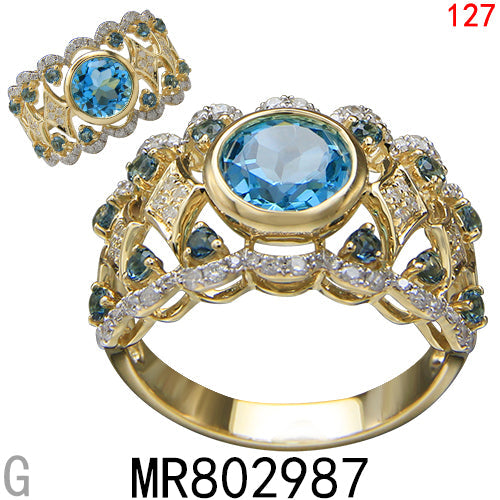 14KY BLUE TOPAZ LONDON BLUE  RING W/DIA #7
