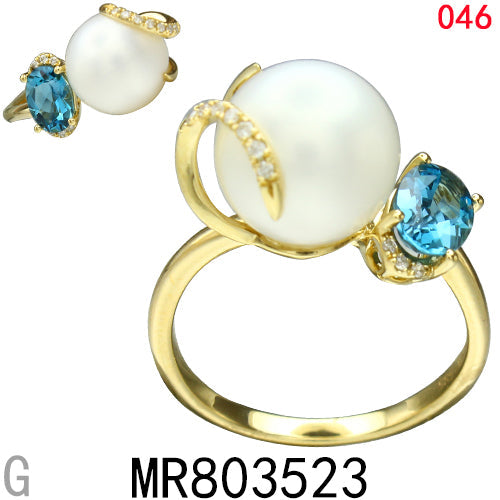 14KY FRESH WATER PEARL,LONDON BLUE, RING W/DIA #7
