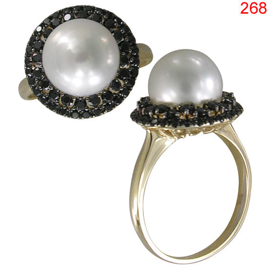 14KY SOUTH SEA WHITE PEARL,BLACK SPINEL  RING #58