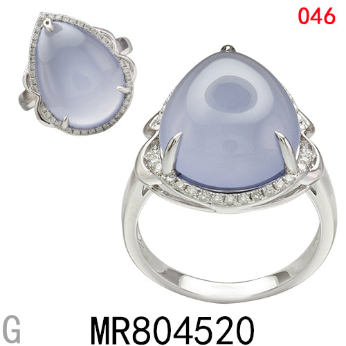 14KW BLUE CHALCEDONY RING W/DIA#7