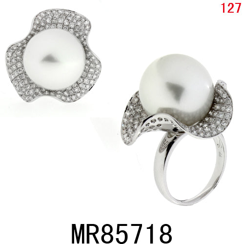 14KW SOUTH SEA WHITE PEARL RING W/DIA #7