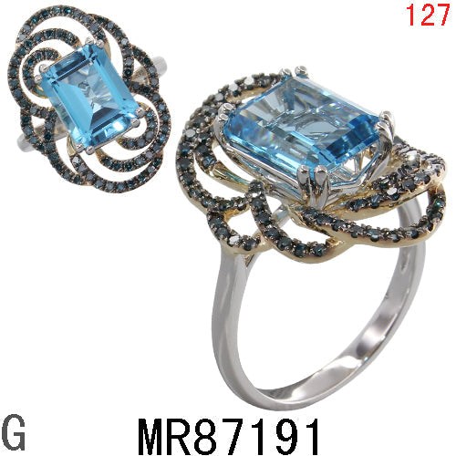 14KW BLUE TOPAZ.BLUE DIAMOND RING #7