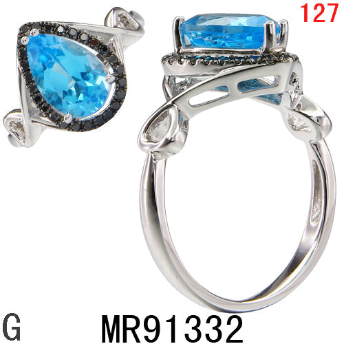 14KW BLUE TOPAZ,BLACK DIAMOND RING #7