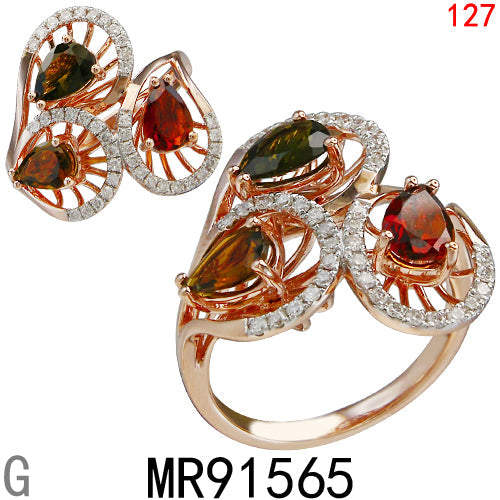14KR MULTI-COLOR TOURMALINE RING W/DIA #7
