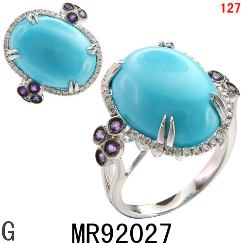 14KW TURQUOISE,AMETHYST RING W/DIA #7