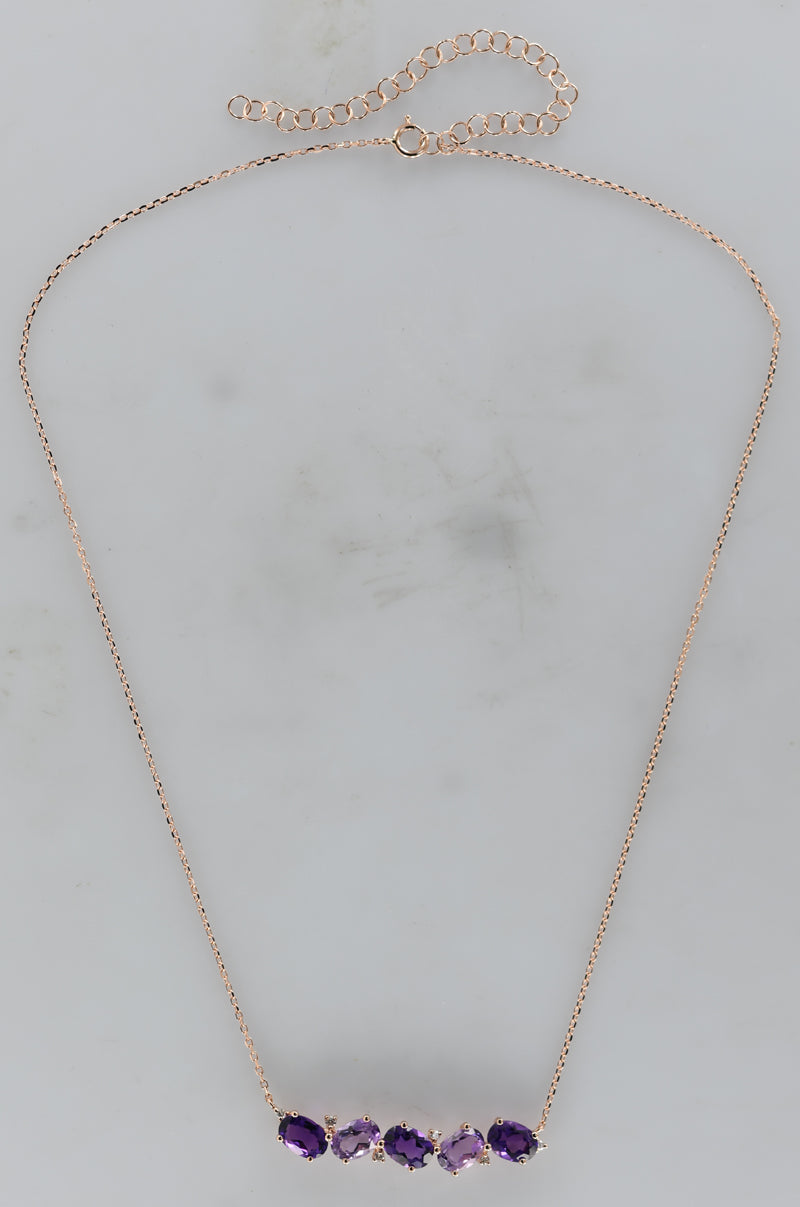 14KR AMETHYST,PINK AMETHYST NECKLACE W/DIA