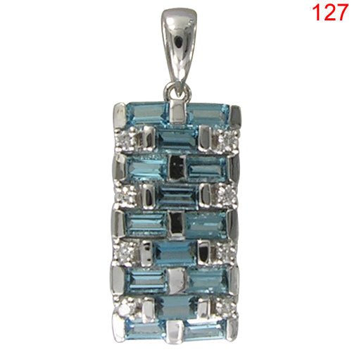 14KW BLUE TOPAZ,LONDON BLUE PENDANT W/DIA
