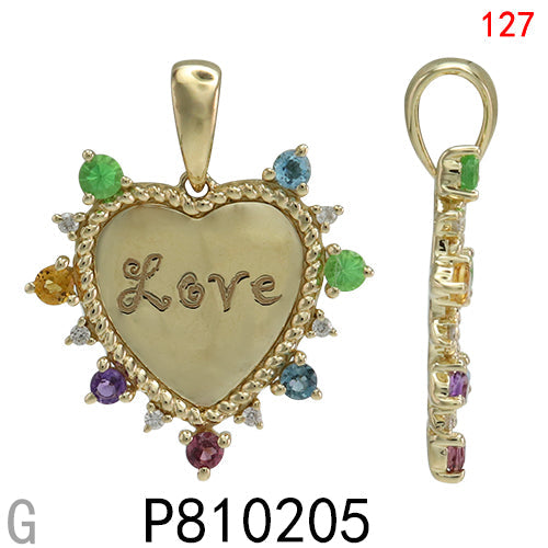 14KY MULTI COLOR GEM STONE PENDANT W/DIA