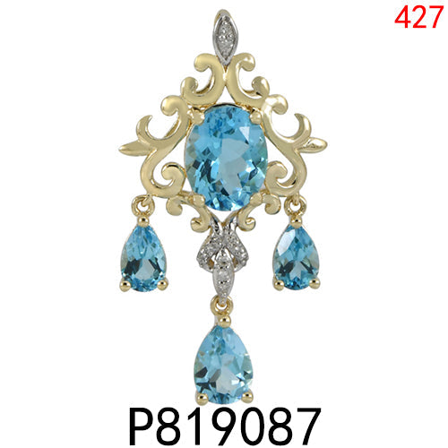 14KY BLUE TOPAZ PENDANT W/DIA
