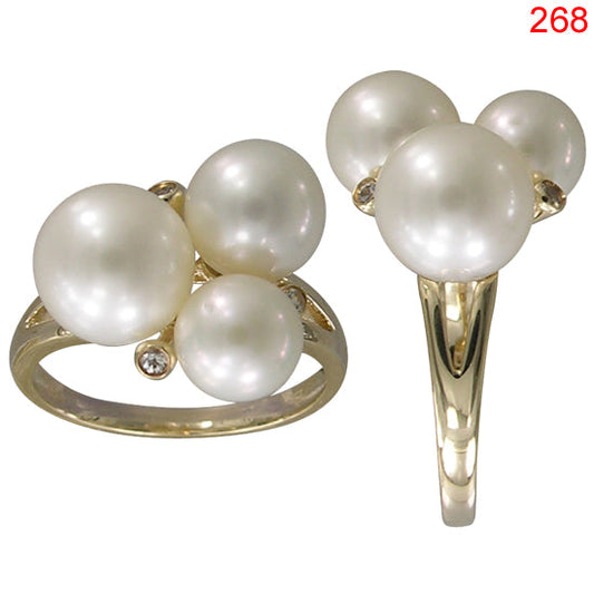 14KY CHINESE AKOYA WHITE PEARL,WHITE SAPPHIRE RING #58