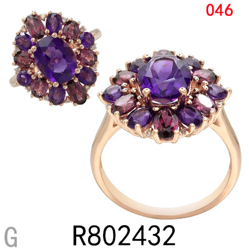 14KR AMETHYST,RHODOLITE GARNET RING W/DIA #7
