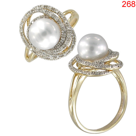 15KY SOUTH SEA WHITE PEARL RING W/DIA #54