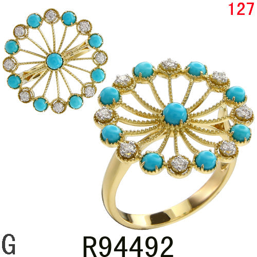 18KY TURQUOISE RING W/DIA #7