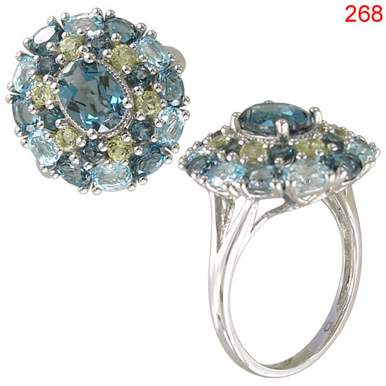 14KW LONDON BLUE,LEMON QUARTZ,BLUE TOPAZ RING #58