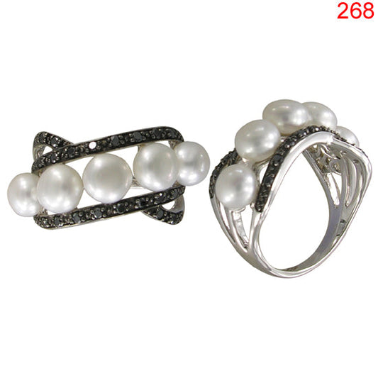 14KW WHITE PEARL,BLACK DIAMOND RING #7