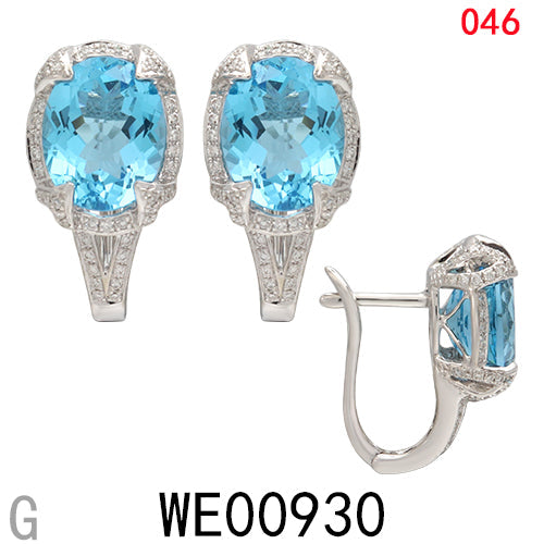 14KW BLUE TOPAZ EARRING W/DIA