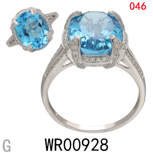 14KW BLUE TOPAZ RING W/DIA #7